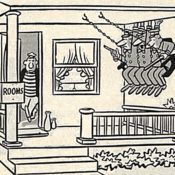 Cops on a porch swing ready to pounce on a criminal