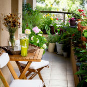 Outdoor balcony with a garden