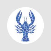 A logo with a blue lobster illustration