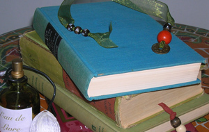Beaded bookmarks and books.