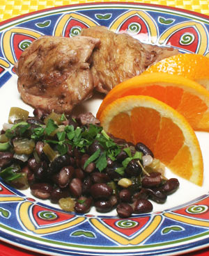 chicken and black bean stew with orange slices