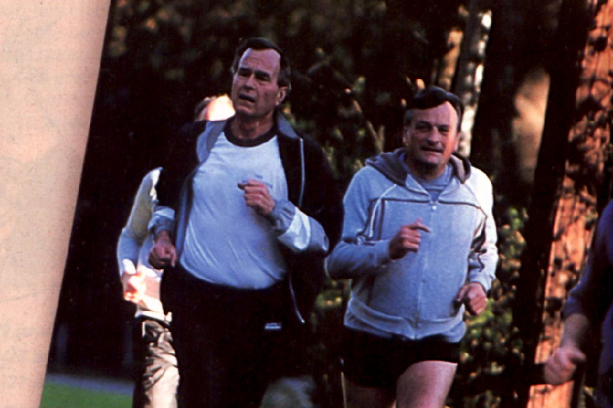 George H.W. Bush jogging in gym clothes