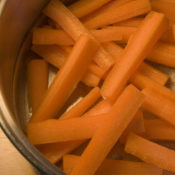 julienne carrot strips in pan
