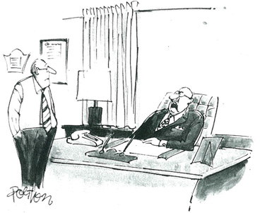 Cartoon of a boss talking about retirement