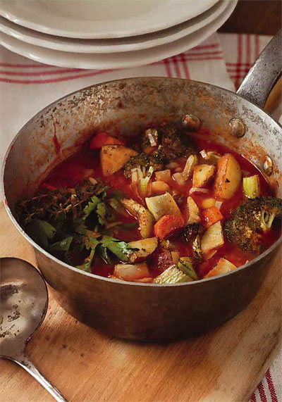 Chunky Roasted Vegetable Soup in pot
