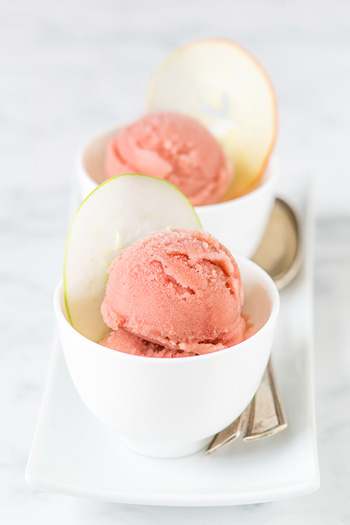 two bowls of cider-pomegranate sorbet