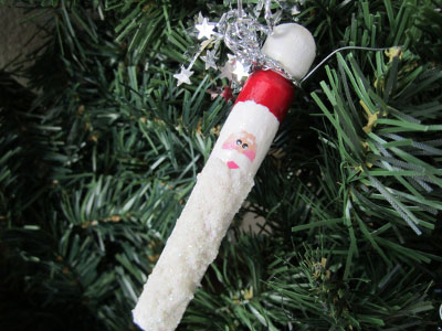 Clothespin Santa Ornament hanging in Christmas tree