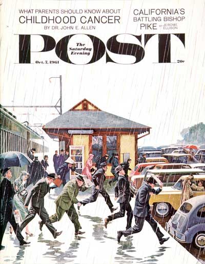 Commuters in the Rain by John Falter from October 7, 1961