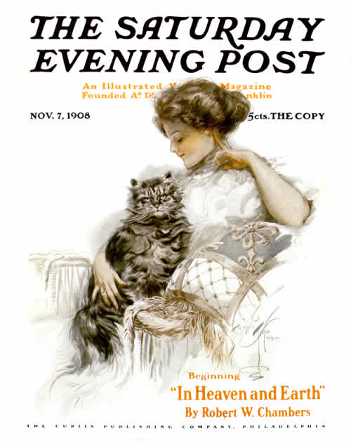 Seated Woman with Big Cat in Her Lap by Harrison Fisher