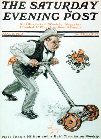 <em>Man mowing lawn</em><br />J.C. Leyendecker<br />August 6, 1910