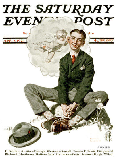 Cupid speaks to a young, lovestruck man.