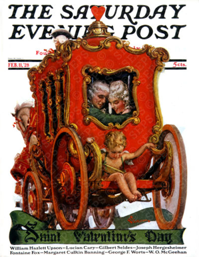 A couple riding a stagecoach.