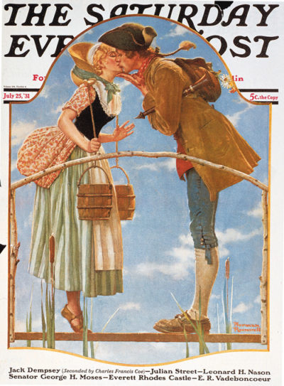 A young man kissing his sweetheart.