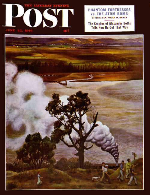 Steam Engine Along the Missouri by John Falter. 6/22/46