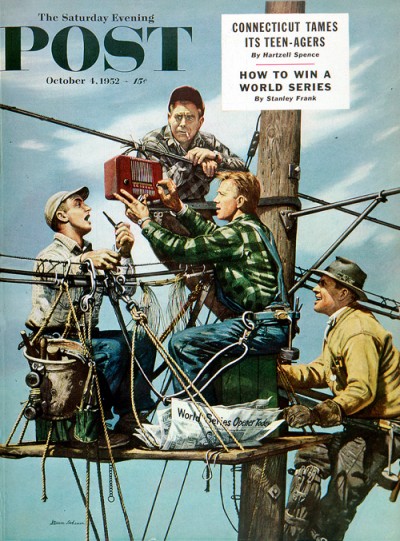Linemen Listen to World Series <em>Linemen Listen to World Series</em><br />Stevan Dohanos<br />October 4, 1952