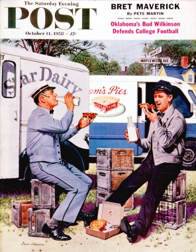 Milkman Meets Pieman <em>Milkman Meets Pieman</em><br />Stevan Dohanos<br />October 11, 1958