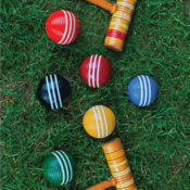 Croquet sticks and balls