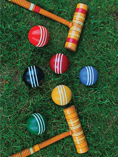 Croquet sticks and balls