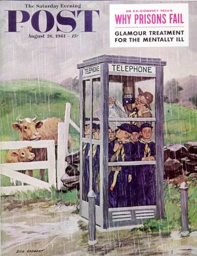 Cub Scouts in Phone Booth by Richard Sargent from August 26, 1961