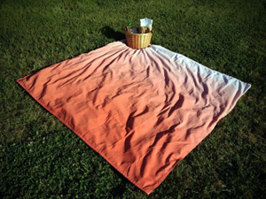 ombre picnic blanket in grass with picnic basket