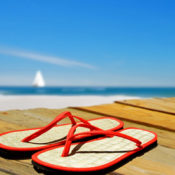 Flip-flops on boardwalk.