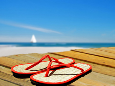 Flip-flops on boardwalk.