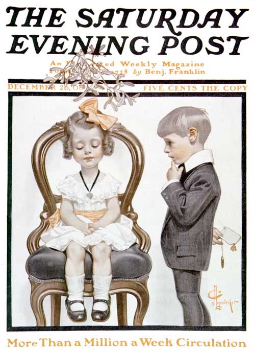 Girl Under Mistletoe by JC Leyendecker