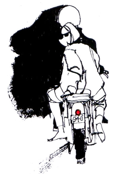 Illustration of a woman on a motorcycle.