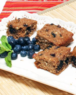granola fruit squares with fresh blueberries