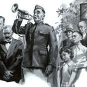 Bugle player performs during a solemn gathering