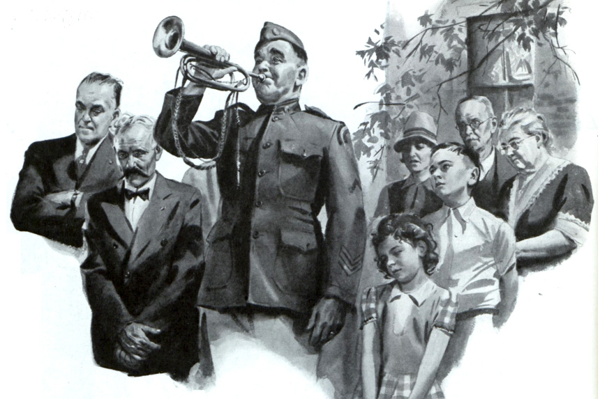 Bugle player performs during a solemn gathering