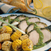 grilled pork roast and corn