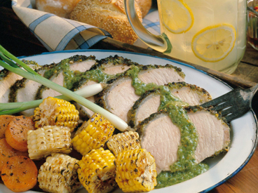 grilled pork roast and corn