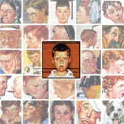 A collage of faces painted by Norman Rockwell