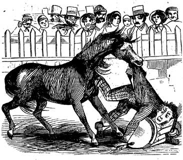 A horse turning on his abuser.