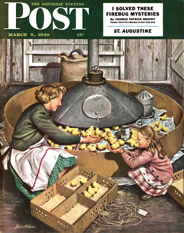 illustration_281_2_dohanos_baby_chicks "Chicks in Incubator," by Stevan Dohanos; 1949