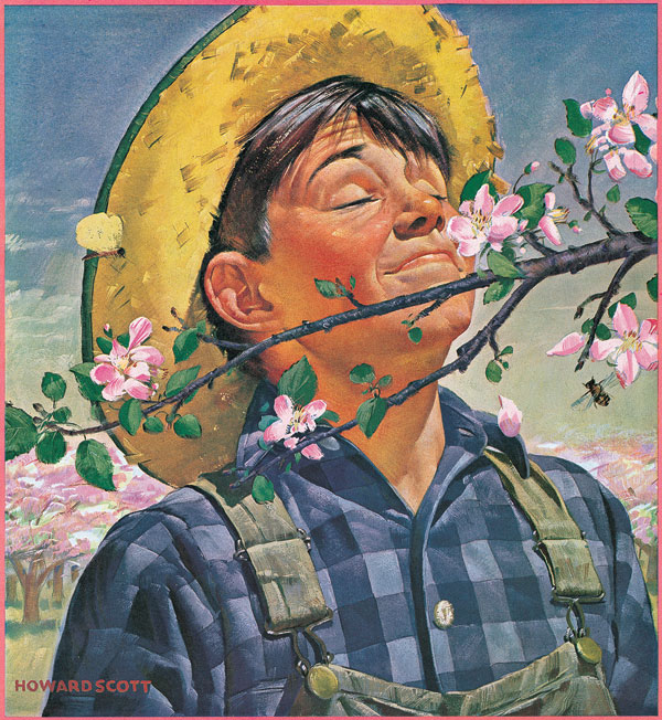 illustration_281_2_scott_farmboy "Apple Blossoms" by Howard Scott; 1944