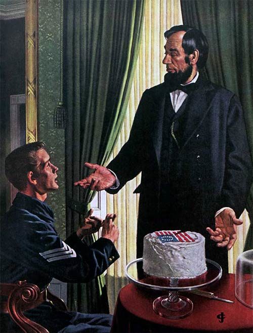 Abe Lincoln, a Union soldier, and a cake.