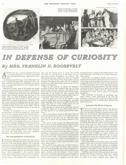 The first page of the article "In Defense of Curiosity"