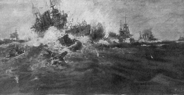 Ships being tossed about in the waves during a storm