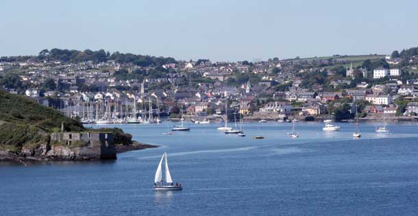 Sailboats in a harbor in the small fishing village of Kinsale, Ireland.