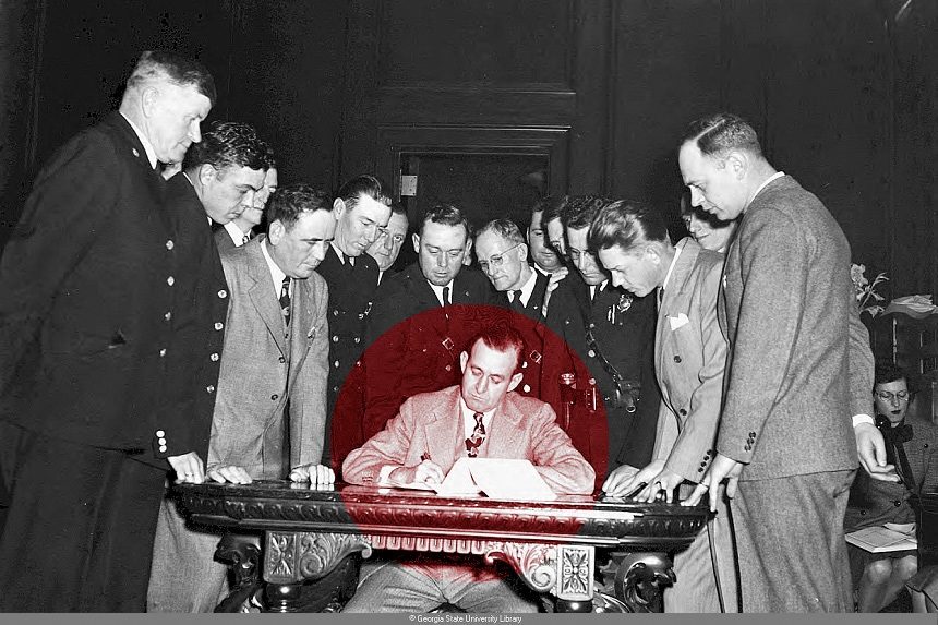 Governor M.E. Thompson taking power after the Three Governor’s Controversy, Atlanta, Georgia, March 24, 1947,