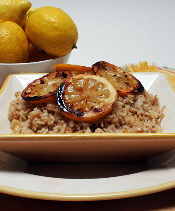 roasted lemons with brown rice pilaf
