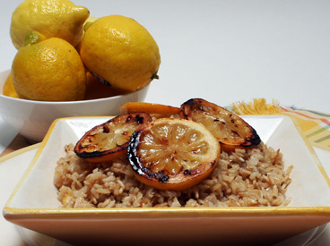 roasted lemons with brown rice pilaf