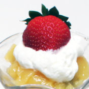 lemon curd, strawberries, and blueberries in parfait glass