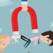 illustration of young men being pulled by a magnet. Source: Shutterstock.com