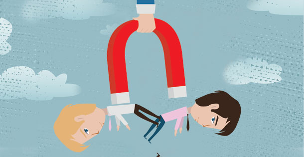 illustration of young men being pulled by a magnet. Source: Shutterstock.com