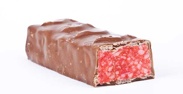 Chocolate bar filled with meat