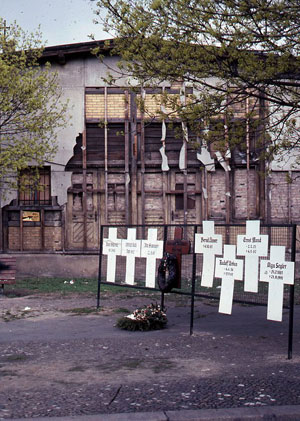 One of several memorial sites in West Berlin in 1983, marking where Germans had been killed trying to escape from East Germany.