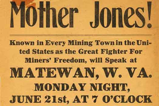 flyer for a Mother Jones speaking event in Matewan, WV